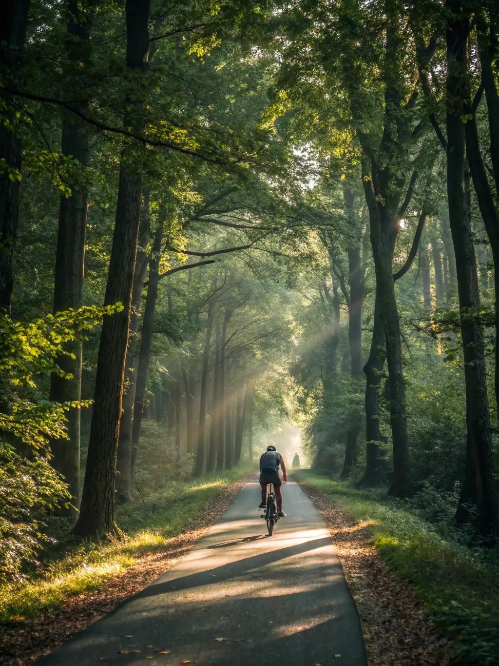 A cyclist enjoying a leisurely ride along a canal in Pleubian, France, illustrating the relaxed pace of the canal-side tour.